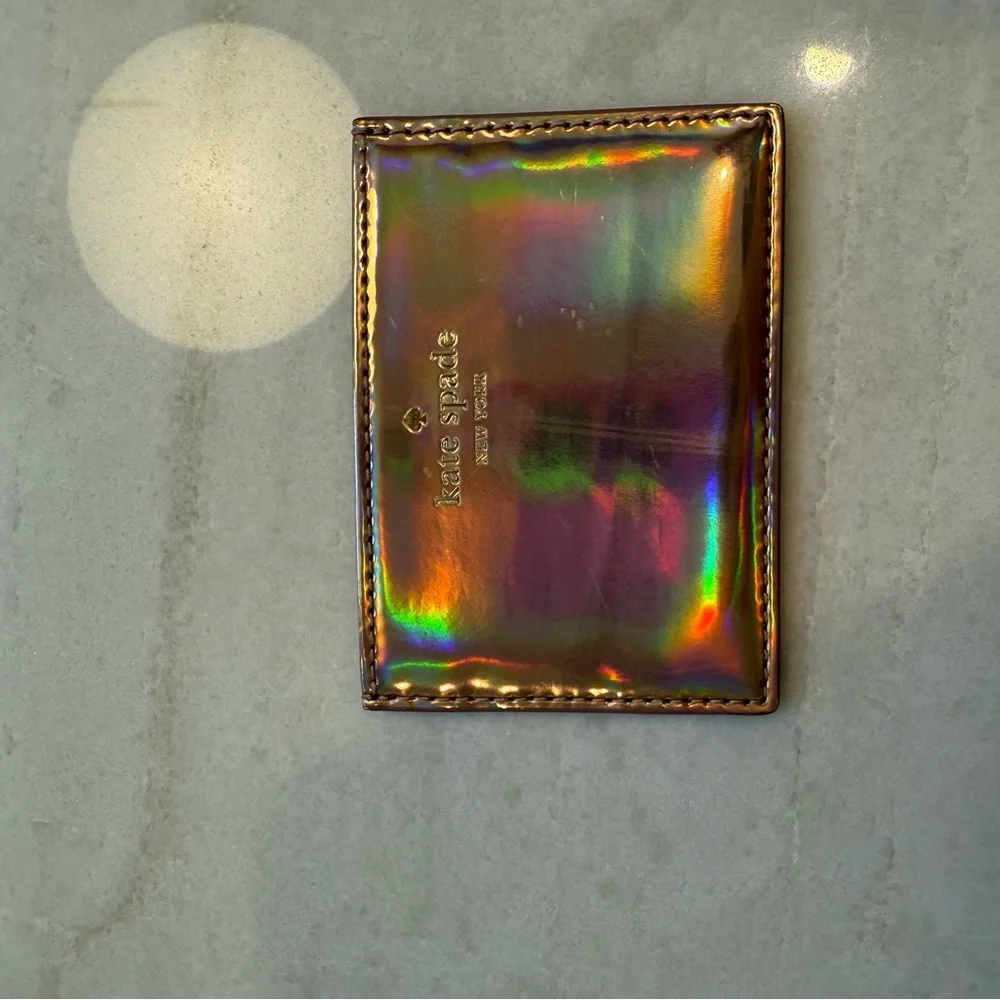 kate spade iridescent card holder - holographic bronze